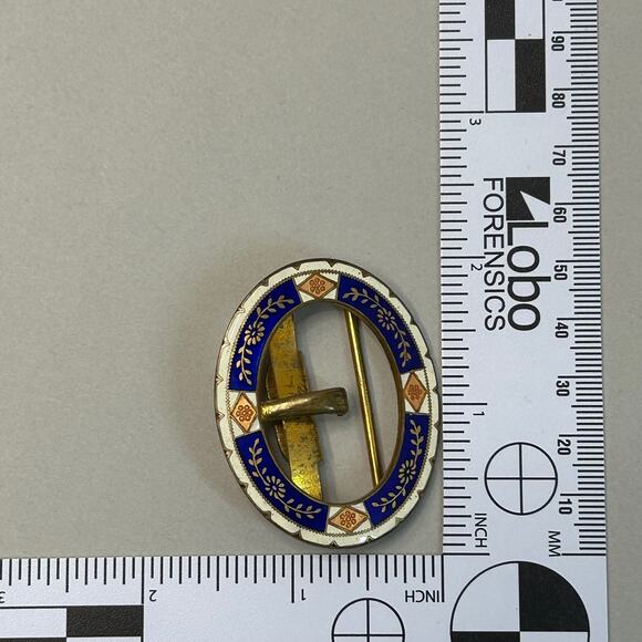 Vintage Champleve' Floral Enamel Brass Belt Buckle c 1920's - Picture 10 of 10